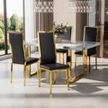 Modern Dining Chairs Set of 4, Black Faux Leather with Chrome Gold Metal Legs, Curved High Back Design & Cloud Cushioning, Mid-Century Kitchen Chairs with Non-Slip Feet (Easy Assembly)
