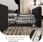 SHA CERLIN Queen Bed Frame, Storage Headboard with Drawers, Charging, Black