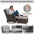 Belord Outdoor Swivel Chairs Set of 2,Patio Wicker Rocker Chairs with Ottomans, All Weather Patio Conversation Furniture Set, Ideal for Porch Balcony Deck Yard, Brown Wicker/Gray
