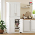 HOMCOM 72" Kitchen Pantry Cabinet Freestanding Storage Cabinet White | 4 Doors, Drawer, 3 Adjustable Shelves, for Dining Room