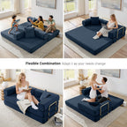 ivoros 78" Convertible Sleeper Sofa Bed, Corduroy Folding Sofa Bed with Fixed-Shape Frame, Fold Out Floor Mattress Couch, Lazy Compression Sofas for Living Room, Bedroom, No Assembly Required, Blue