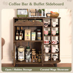 VINAEMO Coffee Bar Cabinet with 24-Cup Display, Large Drawer & Storage,Modern Buffet Sideboard for Kitchen, Medium Wooden Bar Station for Apartment，Walnut