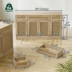 TIQLAB 55" Rattan Sideboard Buffet Cabinet with Storage, 4 Doors Credenza with Drawers, Console Cabinet for Living Room, Buffet Table with Adjustable Shelves, Natural