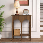 Console Table with Storage Shelf, 28" Retro 2-Tier Entryway Table, Wooden Sofa Table with Roman-Style Legs for Living Room, Hallway, Brown