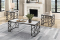 3pc Tables Set with Tempered Glass Top and Black Metal Frame | Includes 3-piece set with white marble-print tempered glass tops