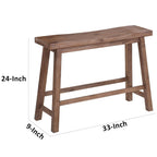 Benjara 33 Inch Saddle Seat Bench, Sandblasted Antique Brown Acacia Wood, Angled Frame Design, Rustic Entryway Bench for Dining Room, Bedroom, Hallway, Living Room and Home Decor
