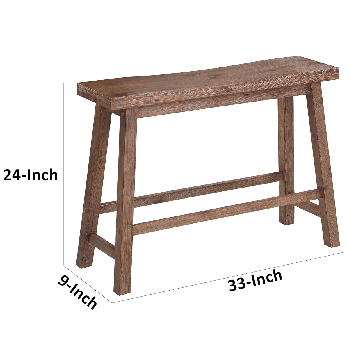 Benjara 33 Inch Saddle Seat Bench, Sandblasted Antique Brown Acacia Wood, Angled Frame Design, Rustic Entryway Bench for Dining Room, Bedroom, Hallway, Living Room and Home Decor