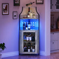 GAOMON Corner Bar Cabinet with LED Strip and Glass Holder, Industrial Wine Cabinet with Adjustble Shelf, 5-Tiers Liquor Cabinet Bar Cabinet for Home, Corner Display Cabinet for Small Space,Grey