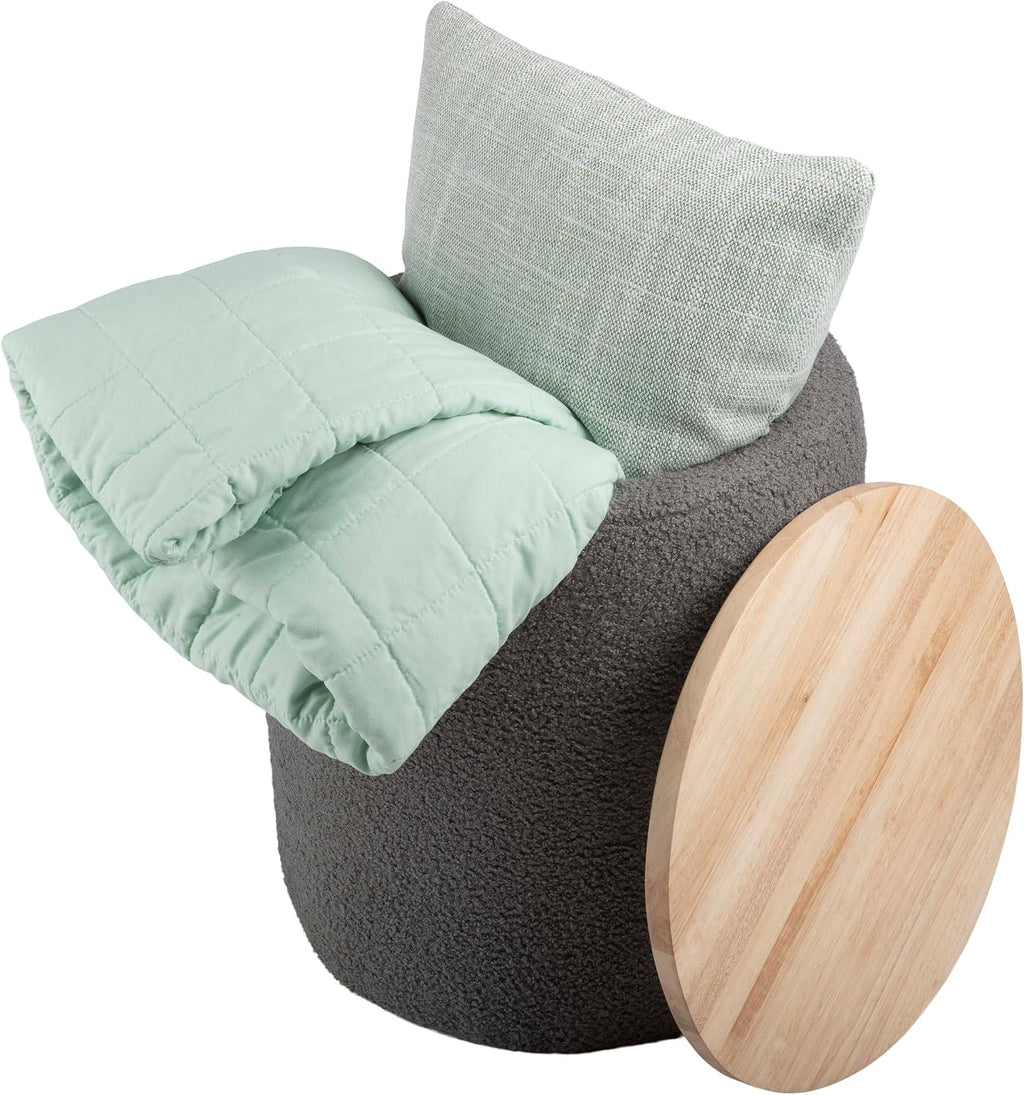 Storage Ottoman - Teddy Fabric Upholstered Ottoman with Wood Top for Living Room, Dorm, or Apartment - Ottomans with Storage by Lavish Home (Dark Gray)