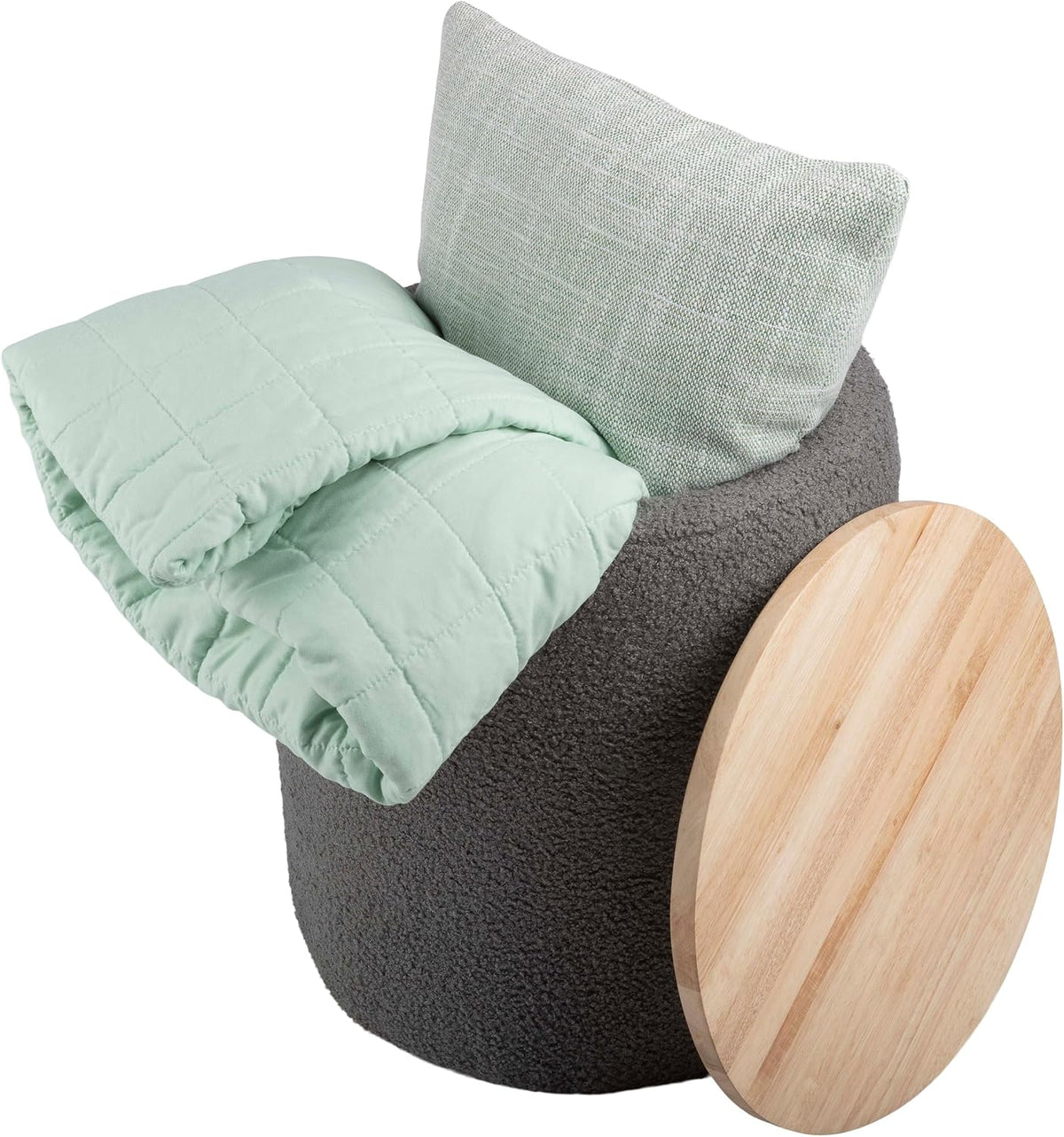 Storage Ottoman - Teddy Fabric Upholstered Ottoman with Wood Top for Living Room, Dorm, or Apartment - Ottomans with Storage by Lavish Home (Dark Gray)