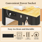 Kitchen Island with Storage for Kitchen Dining Room (Black) | Charging outlet, 2 Drawers and 6 Hook