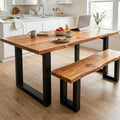 Farmhouse Live Edge Dining Table, Solid Wood Dining Table with 2" Table Top & Metal Base, Wood Slab Industrial Live Edge Desk for Kitchen & Dining Room 2,4,6 People (63 * 31.5 * 29.5IN)
