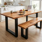 Farmhouse Live Edge Dining Table, Solid Wood Dining Table with 2" Table Top & Metal Base, Wood Slab Industrial Live Edge Desk for Kitchen & Dining Room 2,4,6 People (63 * 31.5 * 29.5IN)