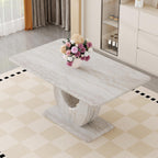 63" Faux Marble Dining Table for 4–6, Modern Rectangular Kitchen Table with U-Shaped Base, Marble Look Dinner Table for Kitchen, Dining Room, Apartment