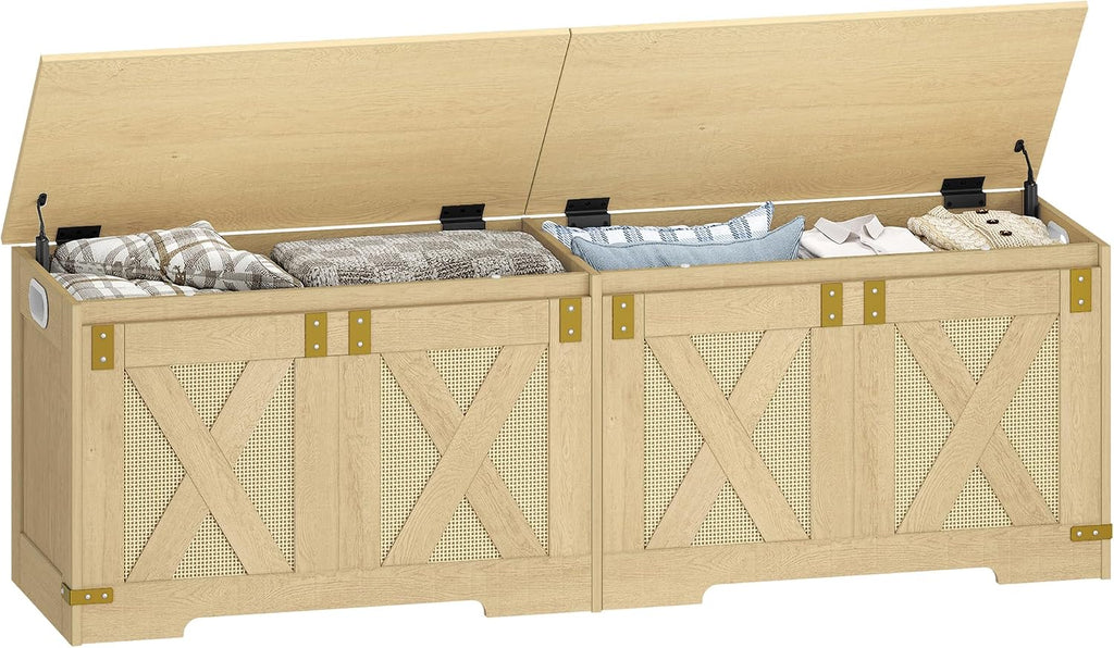 Hzuaneri 59" Boho Storage Chest and Bench | 70 Gal | 330lb Seat | Soft-Close Hinges | Camel Yellow | Shoe and Blanket Storage for Bedroom, Living Room, Entryway | Easy Assembly | SB15002Y