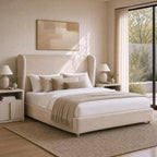 ModernMate Queen Upholstered Bed Frame, 47" Tall Wingback Headboard, Beige