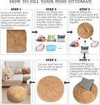 Thgonwid Unstuffed Moroccan Faux Leather Pouf Ottoman Cover with Storage - Boho Chic Multi-Use Footrest for Living Room, Bedroom, Patio - Round Ethnic Floor Cushion & Decorative Accent, Khaki