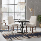 Dining Chairs Set of 4, Parsons Chairs for Small Spaces, Light Beige | Modern Dining Room Chairs with Solid Wooden Legs, Fabric Upholstered Kitchen Chairs for Restaurant & Cafe