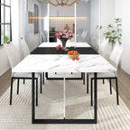 chartustriable 7PCS Dining Table Set with 6 Chairs for 4 5 6 People, 71" Large Wooden Kitchen Table Sets with 6 Upholstered Chairs,6-Person Kitchen Table & Chairs Set for Dining Room Kitchen(White)