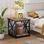 GreenForest Large End Table with X-Shaped Metal Frame for Living Room