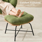 Papasan Rocking Chair with Ottoman, Oversized Papasan Chair, Olive Green | Indoor & Outdoor Rocker Chair with Padded Cushion for Living Room, Patio, Garden