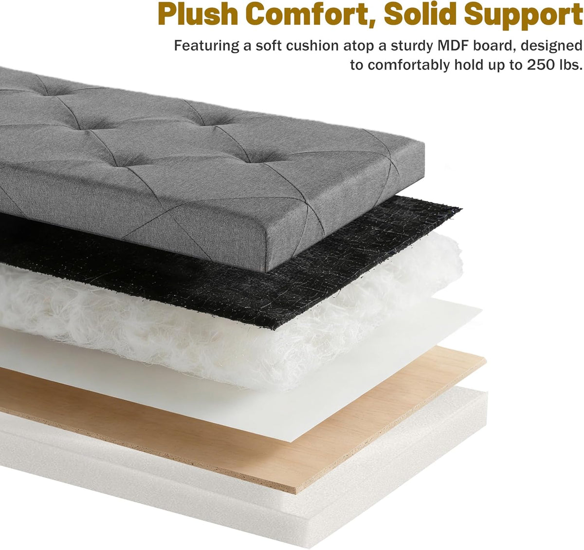 DUMOS Upholstered Storage Bench, End of Bed Ottoman, Extra Large 46.5 Gal (176L) Internal Volume, Foot Stool for Bedroom, Living Room, Sturdy Storage Chest, Dark Grey, 43.3" L x 15.7" W x 15.7" H