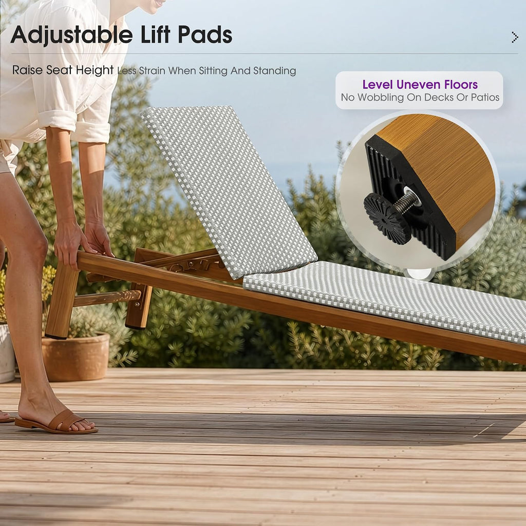 PURPLE LEAF Extra Wide French PE Rattan Patio Chaise Lounge Set of 2, Grey | Extra Wide Fits Heavier Users, Fade-proof Wicker, Matte Teak Wood-Grain Rustproof Aluminum, 5 Recline, Non-Slip Pads, 440 lbs