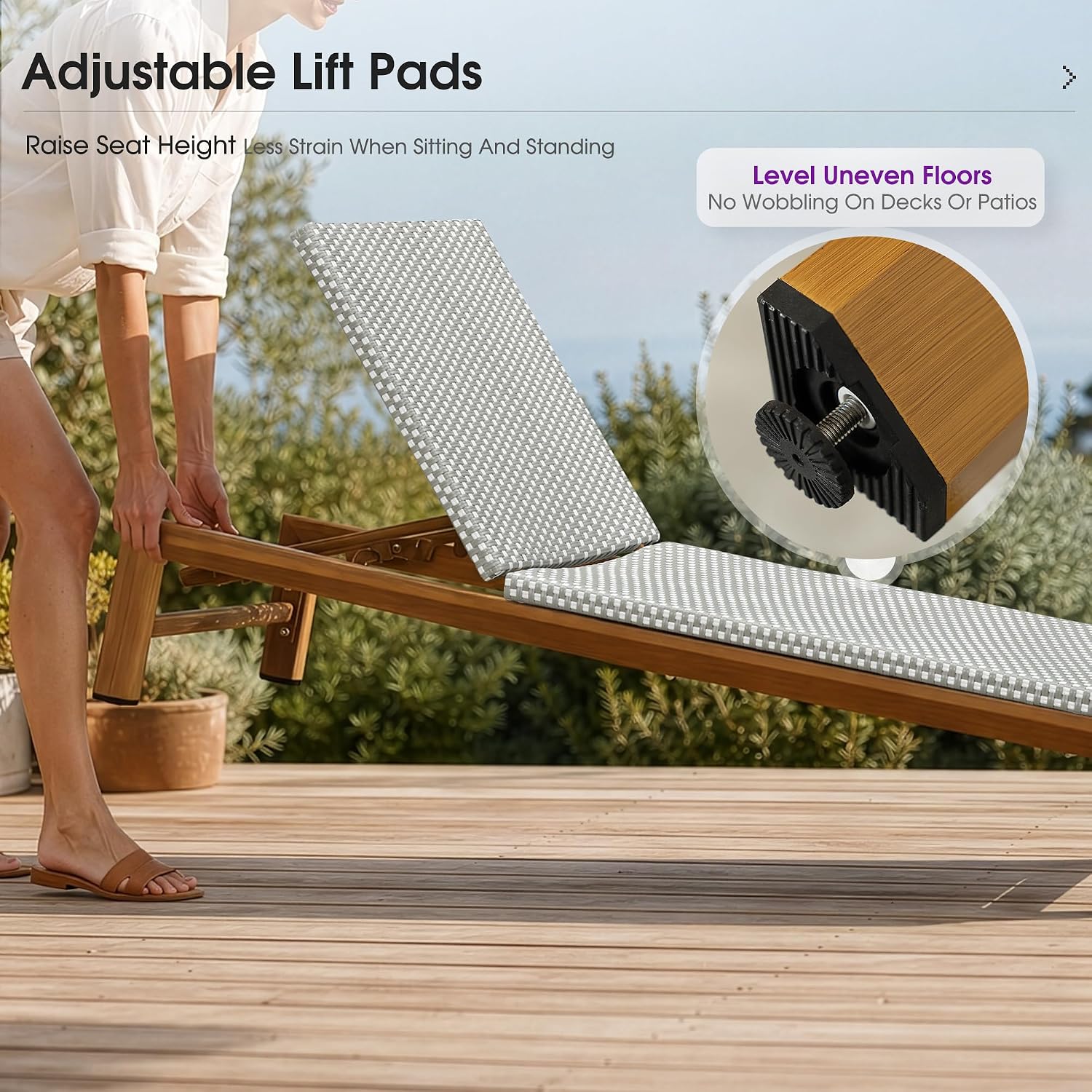PURPLE LEAF Extra Wide French PE Rattan Patio Chaise Lounge Set of 2, Grey | Extra Wide Fits Heavier Users, Fade-proof Wicker, Matte Teak Wood-Grain Rustproof Aluminum, 5 Recline, Non-Slip Pads, 440 lbs