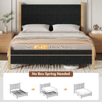 IMMERSTABLE Full Bed Frame with Headboard, Upholstered Platform Bed, Black