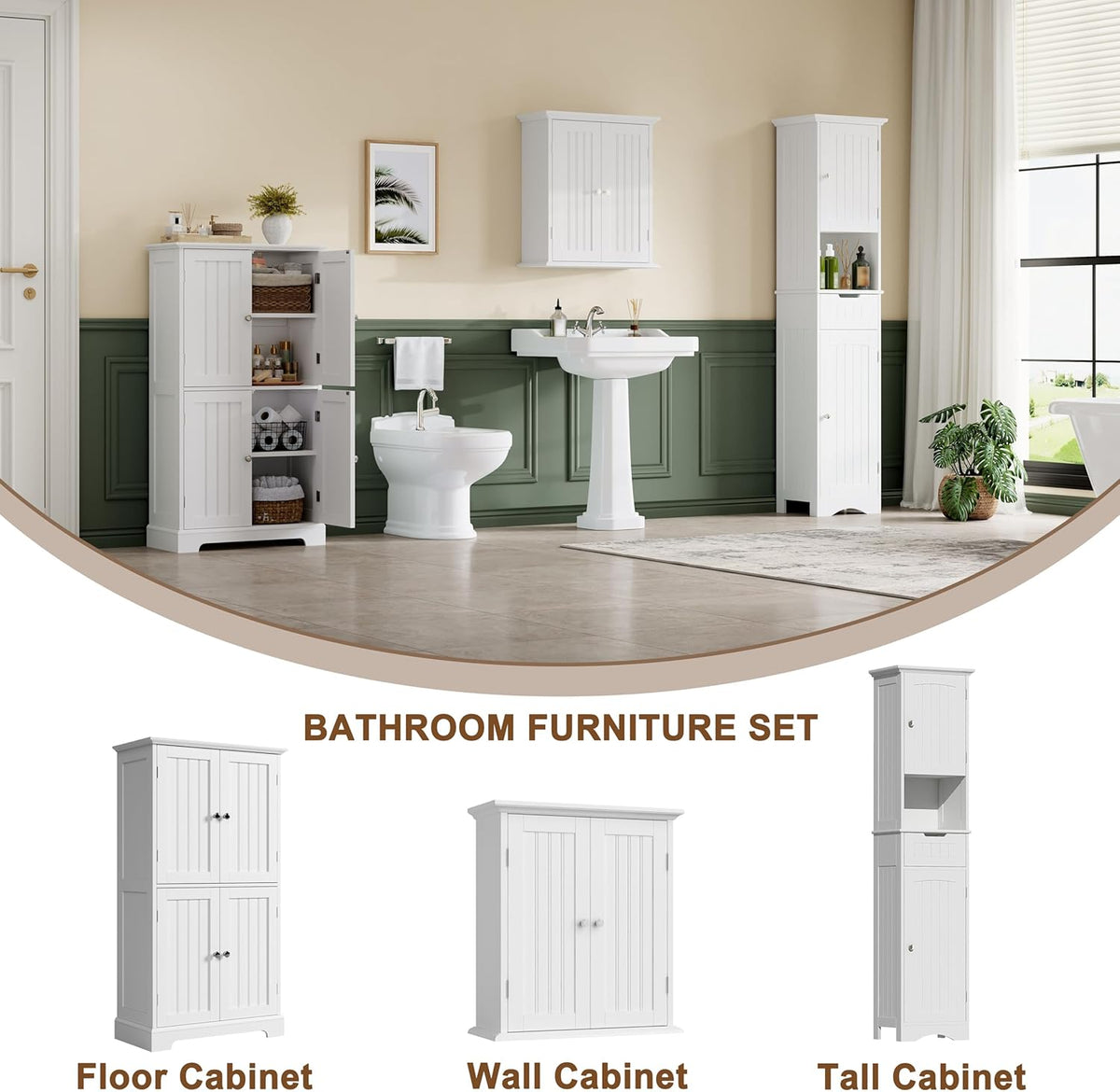 ChooChoo Bathroom Floor Cabinet, Modern Bathroom Storage Cabinet with 4 Doors and Adjustable Shelves, Freestanding Cupboard for Living Room, White | Bathroom Storage Cabinet, 4 Doors, Freestanding Cupboard for Living Room, White