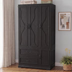 LIKIMIO Armoire Wardrobe Closet with 4 Doors and Drawers, Black