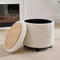 WUTUTUEE Corduroy Storage Ottoman with Flip-Top Tray, Modern Upholstered Ottoman Coffee Table, Dual Leg Options Ottoman Footrest for Living Room, Bedroom, Office, White