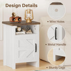 JUMMICO Farmhouse Nightstand, Modern Bedside Table with Barn Door and Shelf, Rustic End Table Side Table for Bedroom,Living Room(1, Rustic & White)
