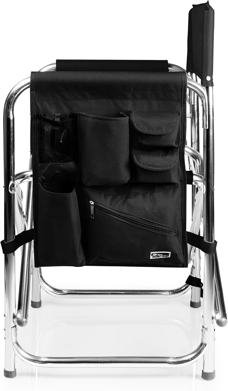 PICNIC TIME Sports Chair with Side Table and Armrest Caddy, Lightweight Aluminum Folding Outdoor Camping Chair for Adults, Portable Director Style Lawn Seating with Pockets & Carry Strap, (Black)