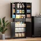 71" Tall Kitchen Pantry Storage Cabinet with 4 Doors & Drawer, Adjustable Shelves, Farmhouse Cupboard, Freestanding Cabinet with Door Shelves for Dining Room/Living Space, Black