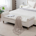 66" End of Bed Storage Bench King Size Beige,Napped Fabric Window Bench with Dual-Opening Compartments,Long Tufted Storage Bench Living Room,Bedroom,Entryway