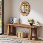 55" Solid Wood Entryway Bench, Farmhouse Long Wood Bench Dining Seat for Living Room, Kitchen, Hallway, Rustic Brown