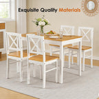 Harper & Bright Designs 5-Piece Dining Table and Chair Set for Apartment or Kitchen, Solid Rubberwood Kitchen Table Set, Space-Saving Design, Chairs Slide Under Table, Easy to Clean (Natural White)