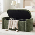 Oval Ottoman Bench with 20 Gal of Storage Space Upholstered Chenille Seat End of Bed Storage Bench Storage Ottoman with Storage for Bedroom, Living Room, Entryway, Window(Green)