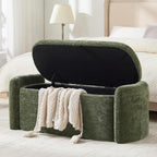 Oval Ottoman Bench with 20 Gal of Storage Space Upholstered Chenille Seat End of Bed Storage Bench Storage Ottoman with Storage for Bedroom, Living Room, Entryway, Window(Green)
