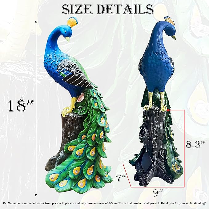 Solar Garden Decor Peacock Statues with Succulent LED Lights,Peacock Figurine Lights Outdoor Decorations for Yard Lawn Patio Balcony Whimsical Art Outside,Gifts for Mom Grandma Women