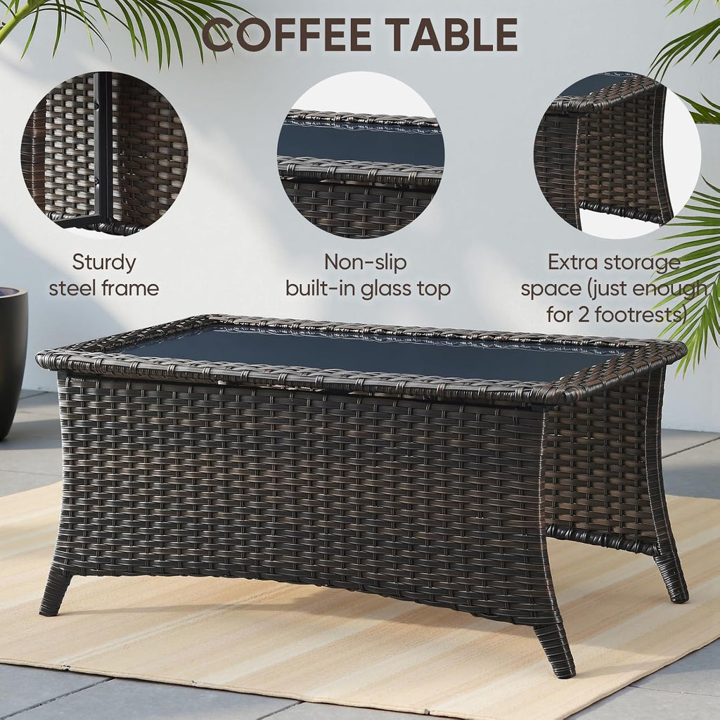 Swivel Patio Chairs sofa Set of 4 with 6" Thick Cushion - Wicker Outdoor Swivel Rocker Patio Chair ,Sofa/Glass coffee table, High Back Comfortable Outdoor Glider Chairs - Brown Wicker | Blue Cushions