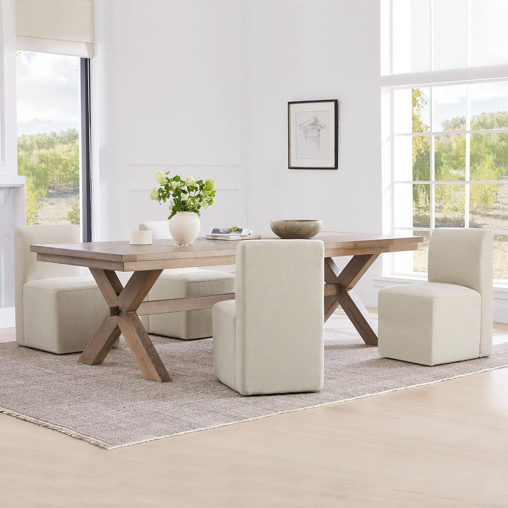 CHITA Dining Chairs with Casters Set of 4, Fully Assembled, Linen | FSC Certified Upholstered Armless Modern Rolling Dining Chairs with Rollers for Bedroom Reading Room Living Room