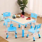 IDEALHOUSE Height-Adjustable Kids Table & Chairs Set (5-Piece) - Activity Table with 4 Chairs, Graffiti-Style Writable Desktop, Non-Slip Legs, Easy-Wipe Surface, Ages 2-10, Blue