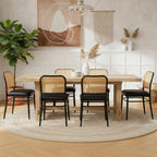 Rattan Dining Chairs Set of 4, Mid-Century Modern, Black | Cane Back Design, Faux Leather Upholstery, Boho Style, Comfortable Padded Seat, 350 LBS Weight Capacity