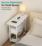 AOODA Narrow Nightstand with Drawers, 3 Tier Skinny Bedside Table for Bedroom, Slim Living Room End Tables with Storage for Small Spaces, Sofa Couch (White)