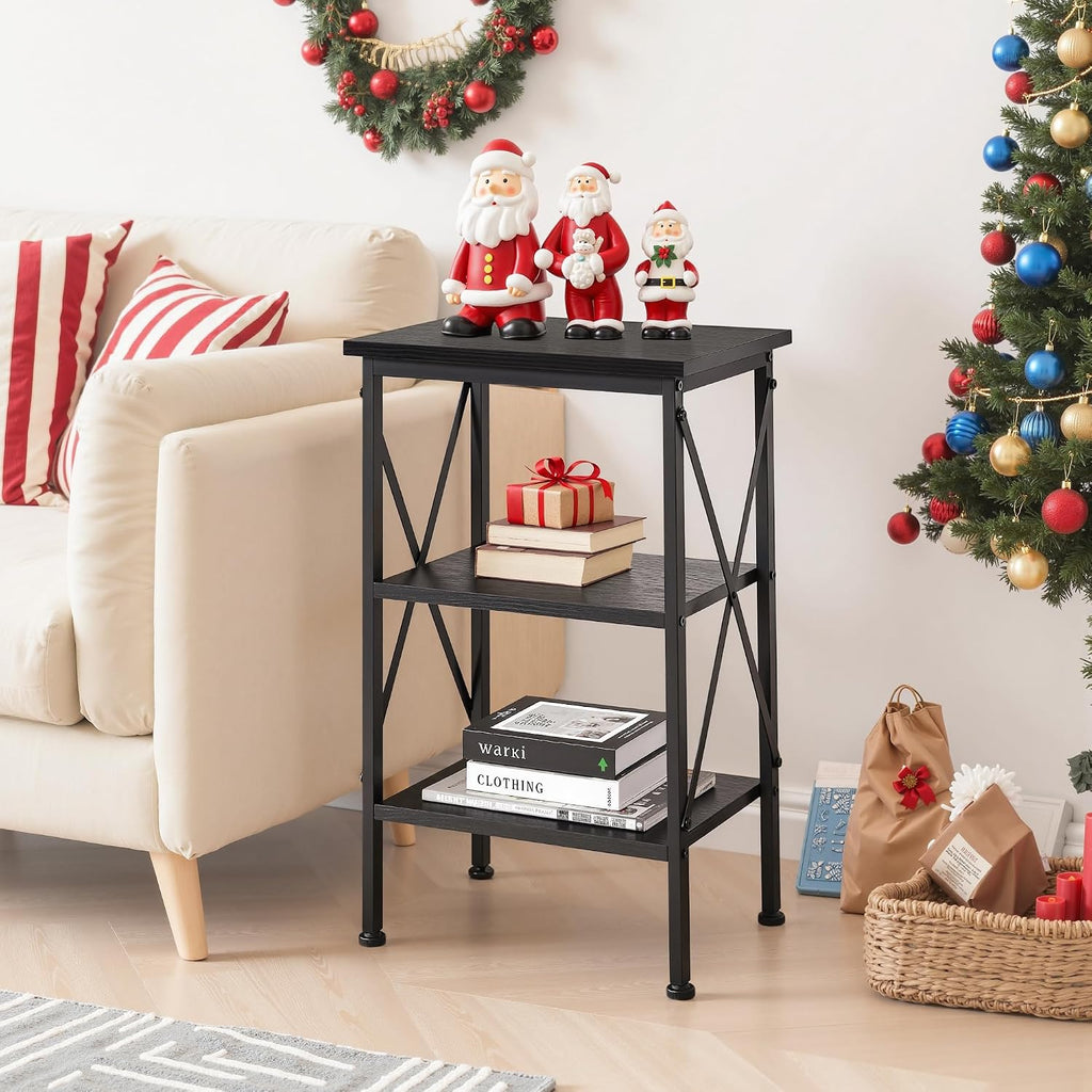 VECELO End Side Table Night Stand,X-Design with Storage Shelf for Bedroom,Living Room,Black