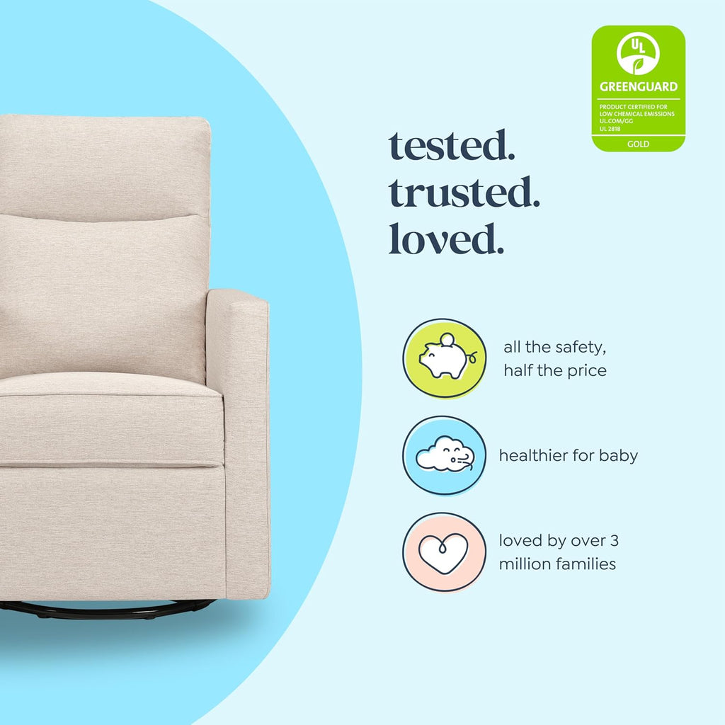 Davinci Gabby Pillowback Swivel Glider in Beach, Greenguard Gold & CertiPUR-US Certified