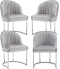 Velvet Dining Chairs Set of 4, Modern Upholstered Barrel Dining Chairs with Chrome U-Shaped Base, 18.5" Wide Accent Chairs Dressing Chair Lounge Chair, Grey