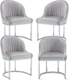 Velvet Dining Chairs Set of 4, Modern Upholstered Barrel Dining Chairs with Chrome U-Shaped Base, 18.5" Wide Accent Chairs Dressing Chair Lounge Chair, Grey